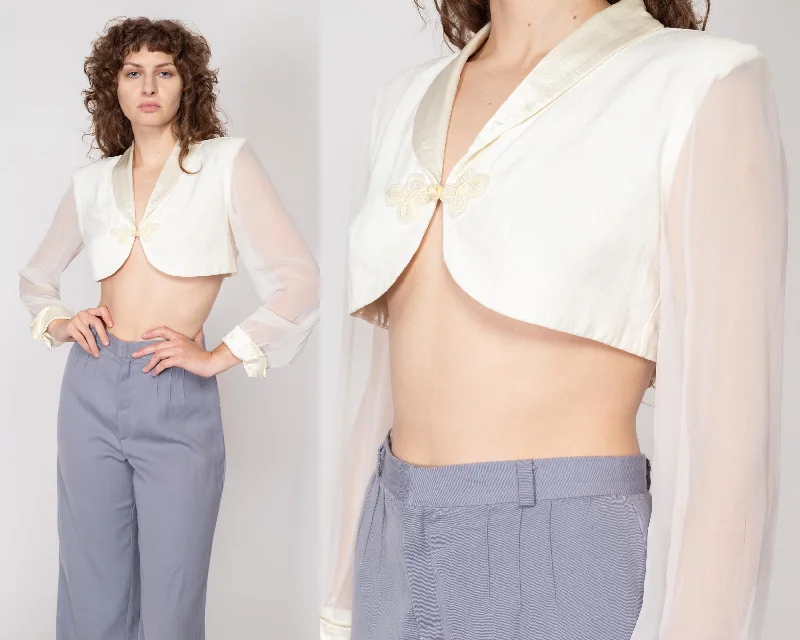 Medium 80s White Sheer Sleeve Bolero Crop Top