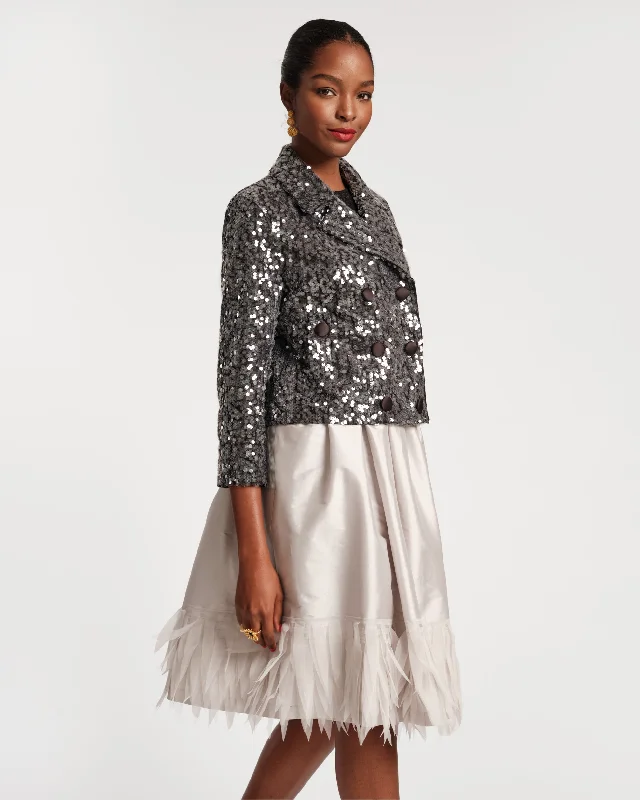 Barbara Midi Skirt Feather Fringe Silver