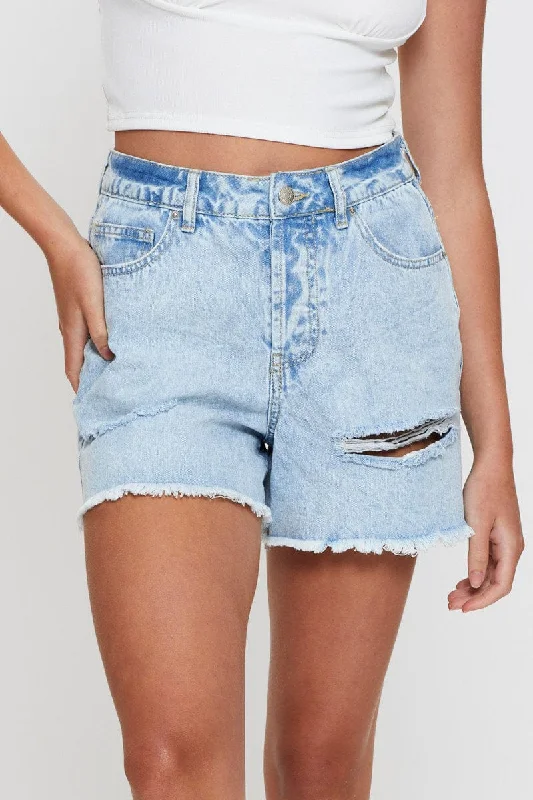 Blue Relaxed Denim Shorts High Rise