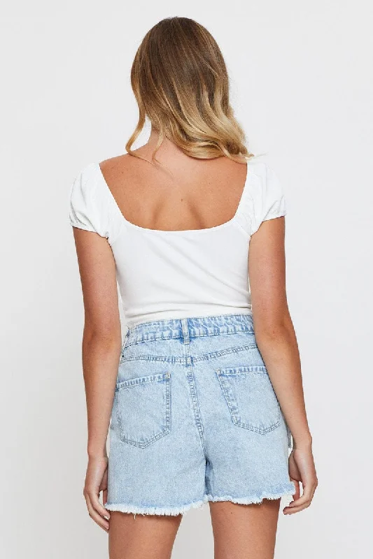 Blue Relaxed Denim Shorts High Rise