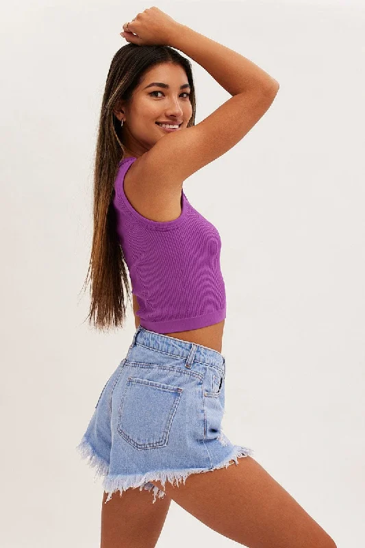 Blue Relaxed Denim Shorts High Rise