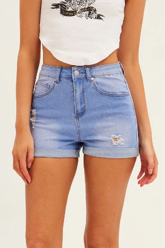 Blue Skinny Denim Shorts High Rise