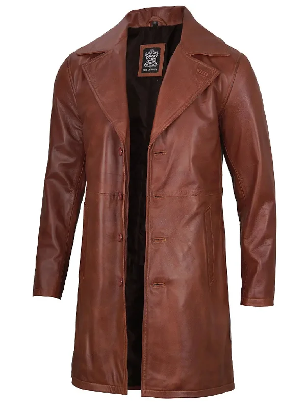 Bryson Cognac Wax Real Leather Car Coat