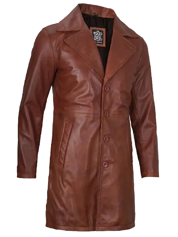 Bryson Cognac Wax Real Leather Car Coat