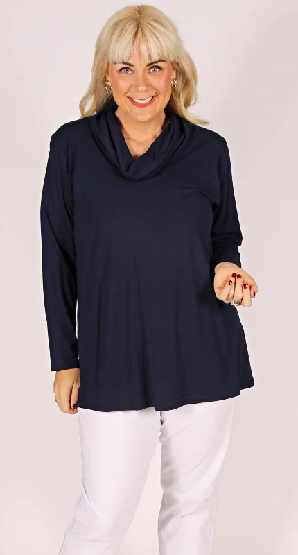 Cowl Neck Knit Top Navy