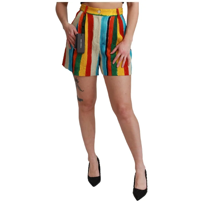 Dolce & Gabbana Multicolor Striped High-Waist Shorts