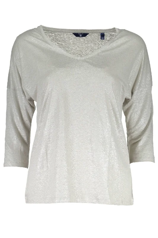 Elegant Gray V-Neck Sweater with 3/4 Sleeves