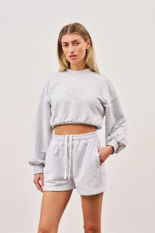 EMBLEM APPLIQUE JERSEY SHORTS - GREY MARL