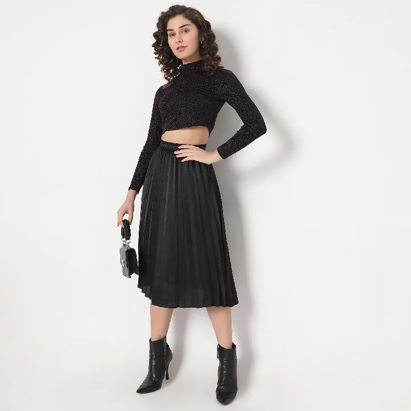 Flare Fit Solid Mid Rise Skirts