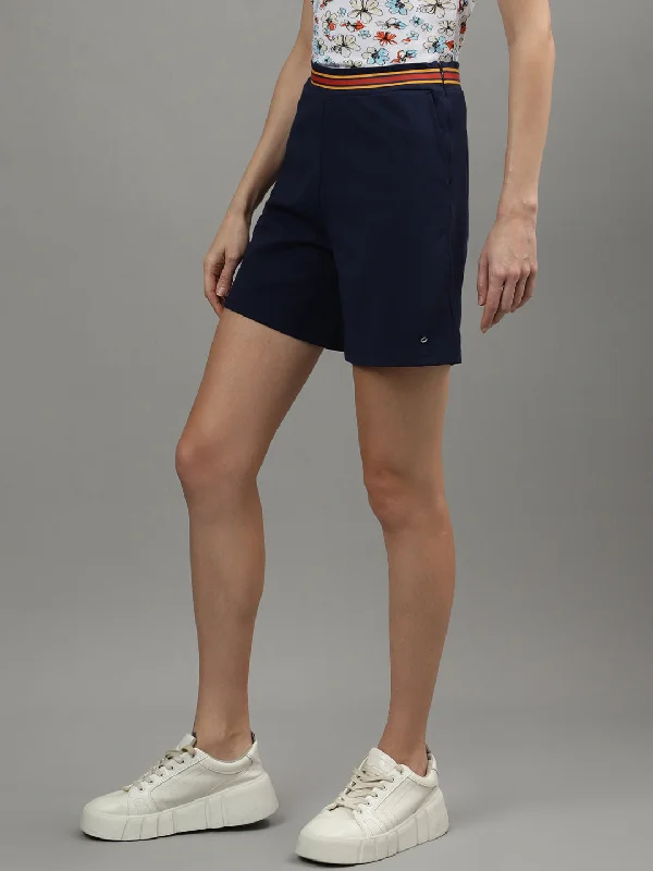 Iconic Women Navy Blue Solid Regular Fit Shorts