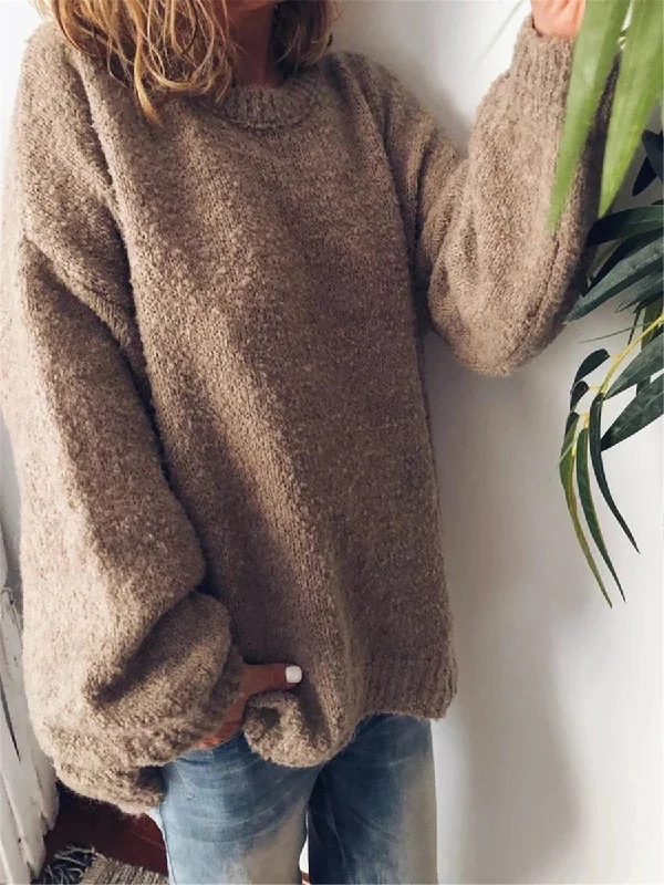 Khaki Knit Crew Neck Casual Sweater