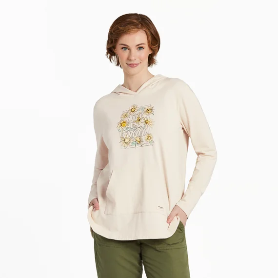 Women's Sunflower Sketch Crusher-FLEX Hoodie Tunic - Putty White