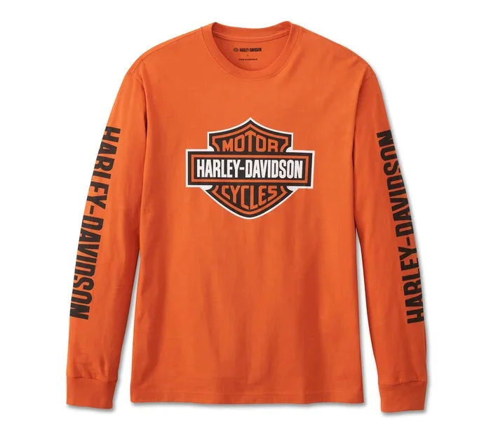 Men's Bar & Shield Long Sleeve Tee - Vintage Orange - 99082-24VM