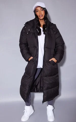 Petite Black Long Puffer Coat