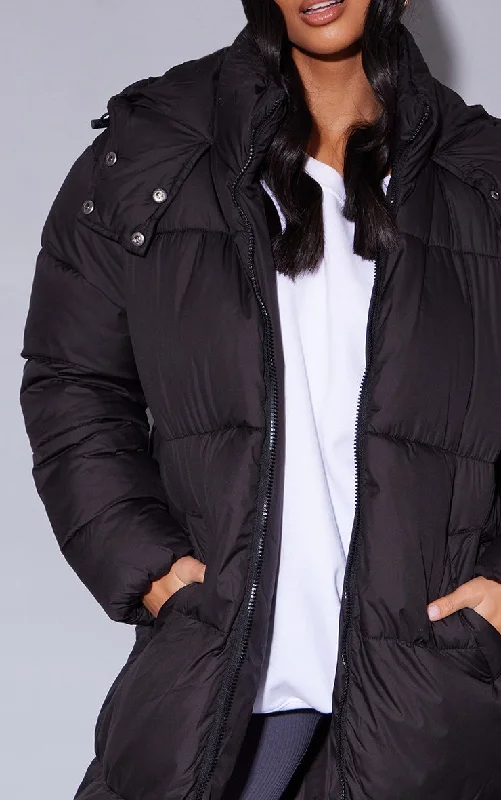 Petite Black Long Puffer Coat