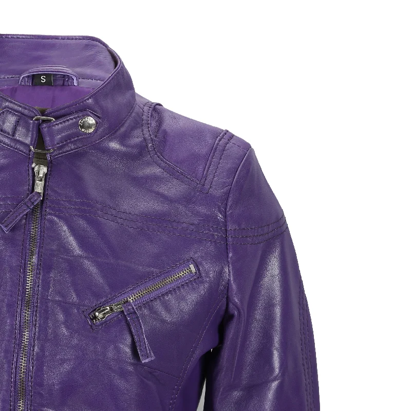 Retro Leather Biker Jacket Purple