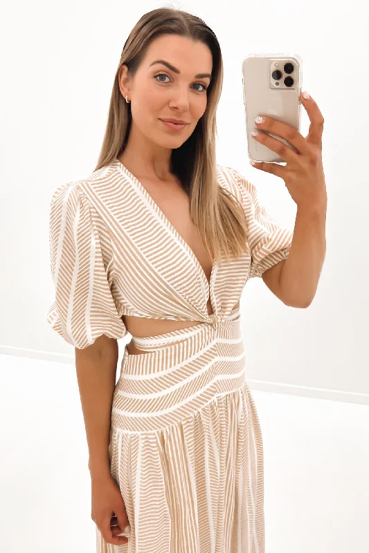 Toni Midi Dress Beige Stripe