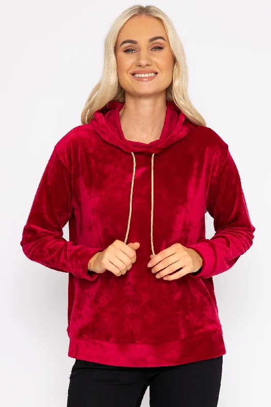 Velvet Hoody in Burgundy