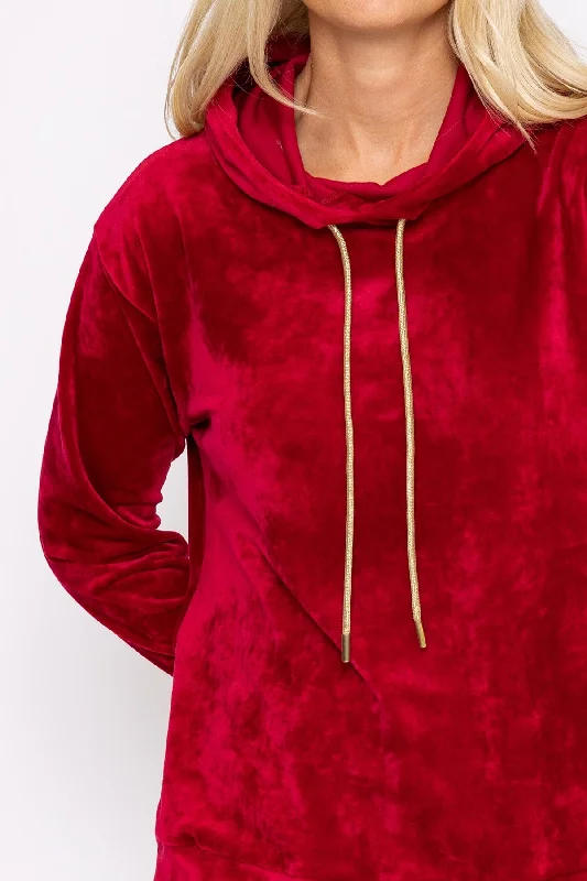 Velvet Hoody in Burgundy