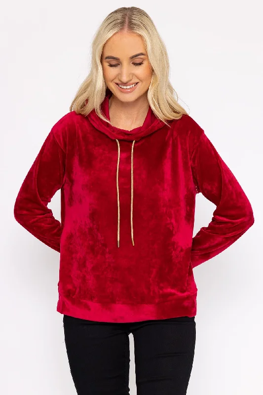 Velvet Hoody in Burgundy