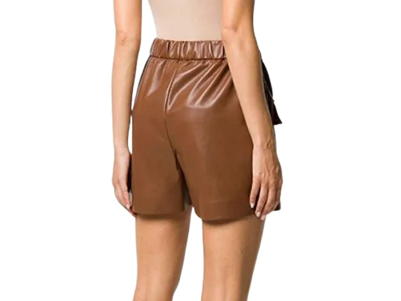 Women Leather Shorts with Elastic Waistband