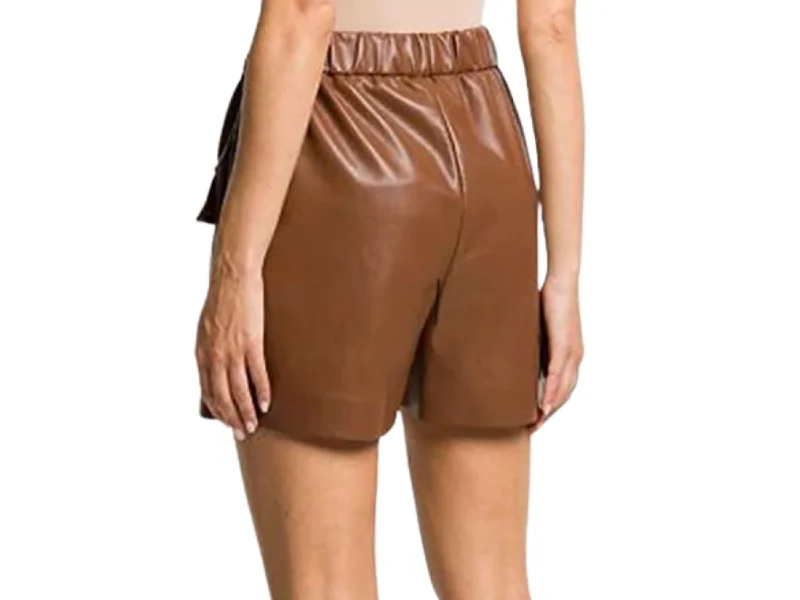 Women Leather Shorts with Elastic Waistband