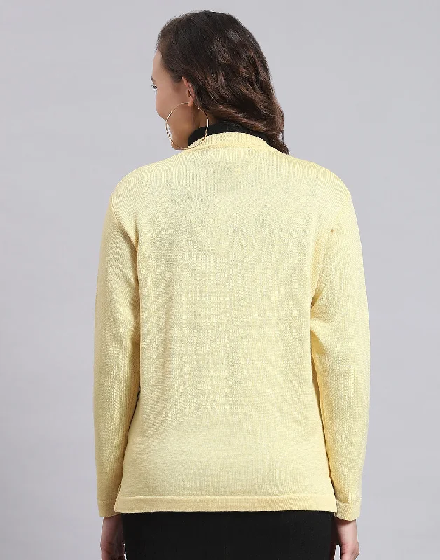 Women Yellow Solid V Neck Full Sleeve Sweater