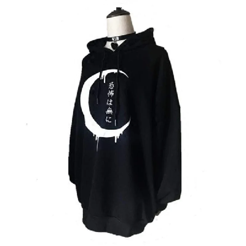 Women's Gothic Japanese Printed Casual Hoodies Black