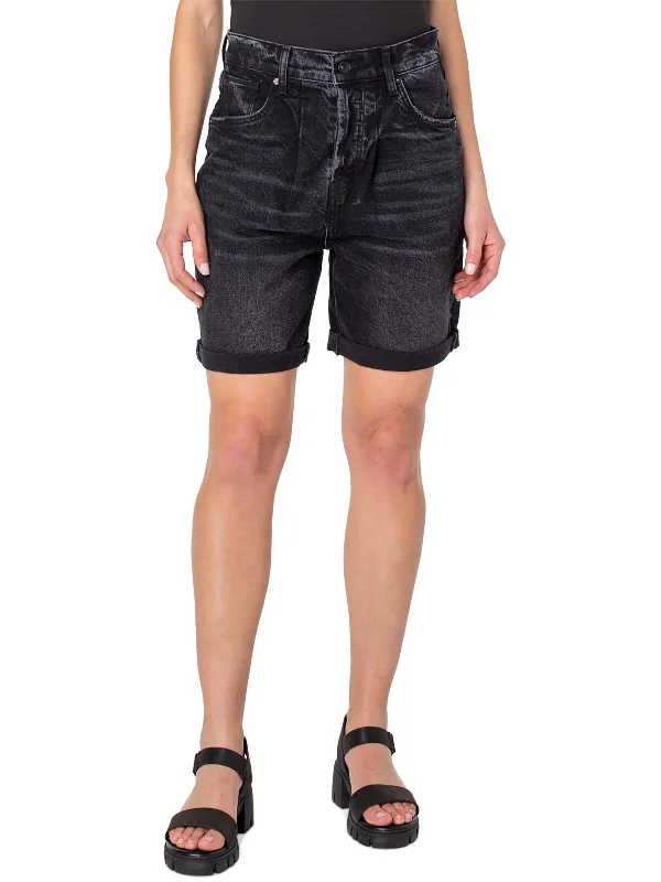 Womens Raw Hem Midi Denim Shorts