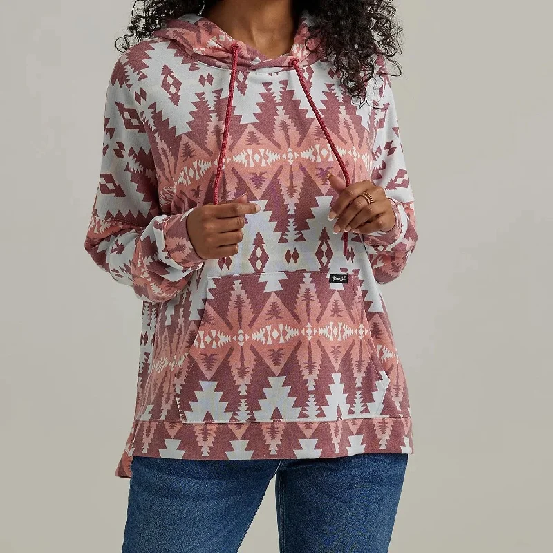 Wrangler Retro Women's Southwestern Relaxed Pullover Hoodie in Red Geo