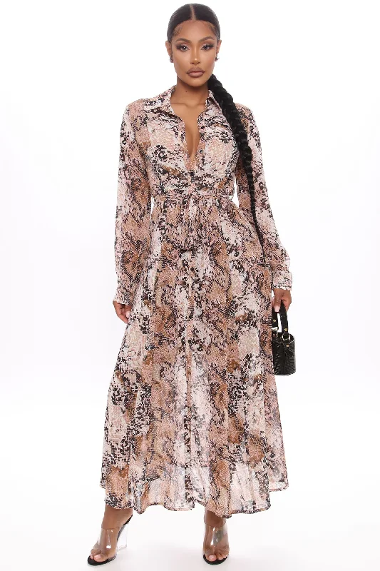 Anastasia Maxi Shirt Dress - Taupe/combo