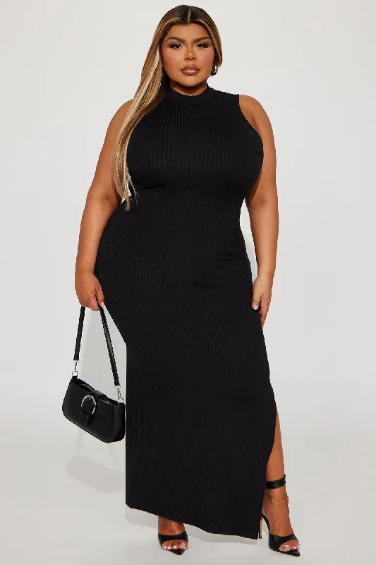 Ariella Ribbed Maxi Dress - Black