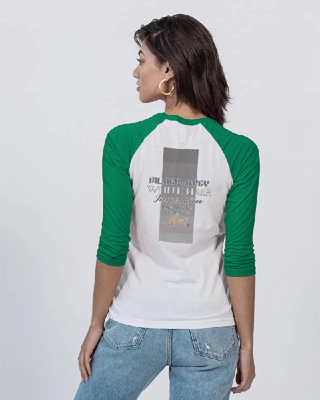 Asian sister with silver grey hair Unisex Three-Quarter Sleeve Baseball Tee | Bella + Canvas