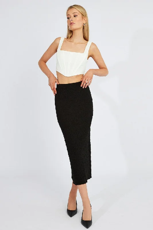 Black Maxi Skirt Slim Fit Textured Jersey