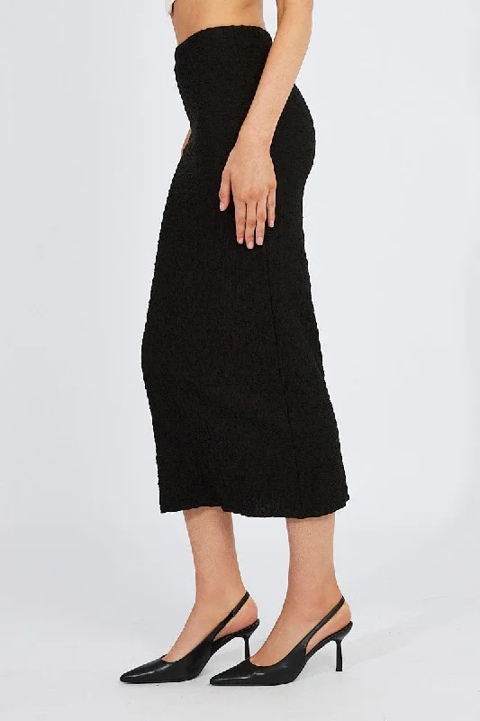 Black Maxi Skirt Slim Fit Textured Jersey