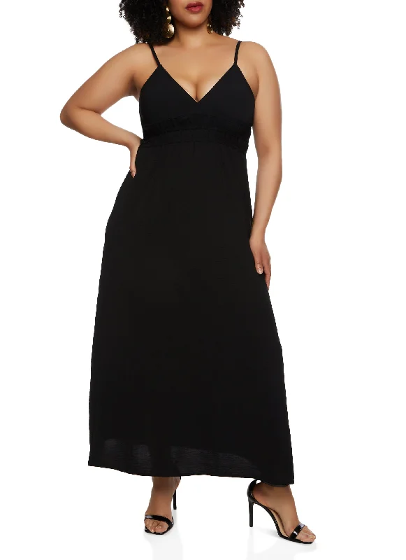 Plus Size Airy V Neck Empire Waist Maxi Dress