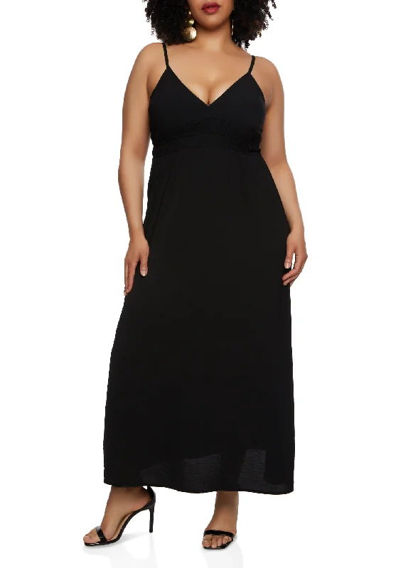 Plus Size Airy V Neck Empire Waist Maxi Dress