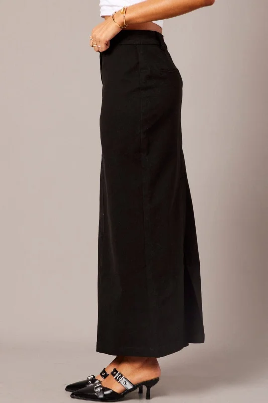 Black Tailored Skirt Midi Mid Rise