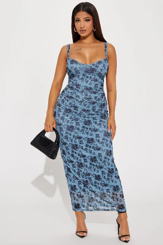 Carolina Mesh Maxi Dress - Slate Blue