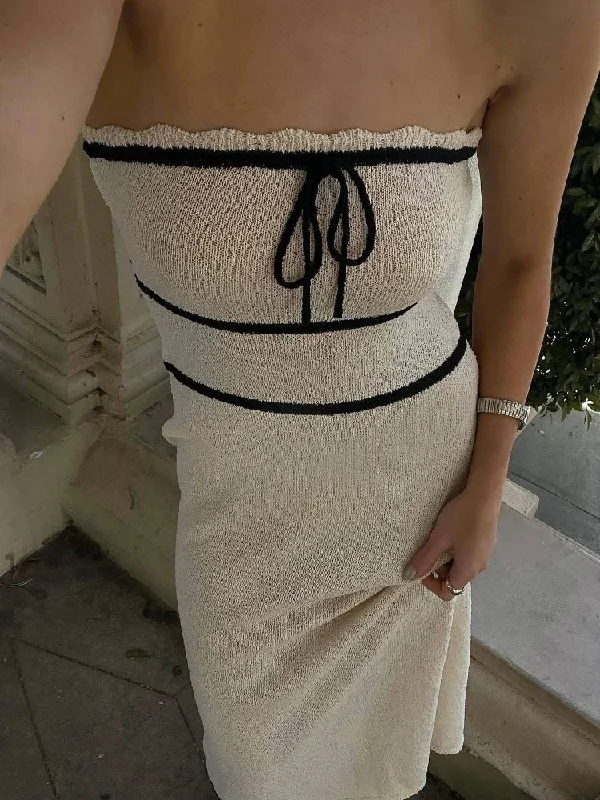 Strapless Sleeveless Backless Slim Y2K Chic Elegant Knitted Summer Fashion Party Dresses Maxi Dress