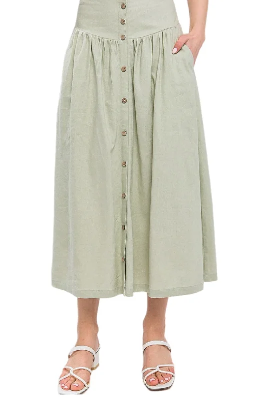 Drop Yoke Button Front Maxi Skirt in Celery Style 2372