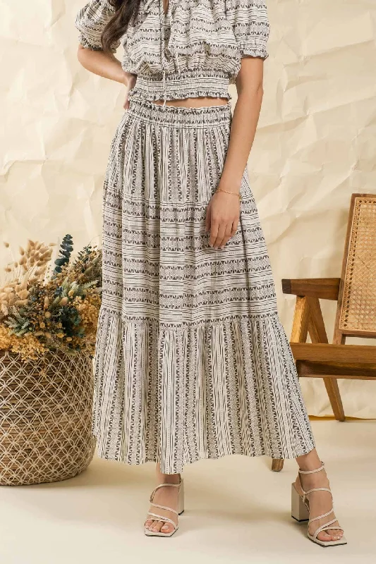 Geo Print Tiered Midi Skirt Style 2056