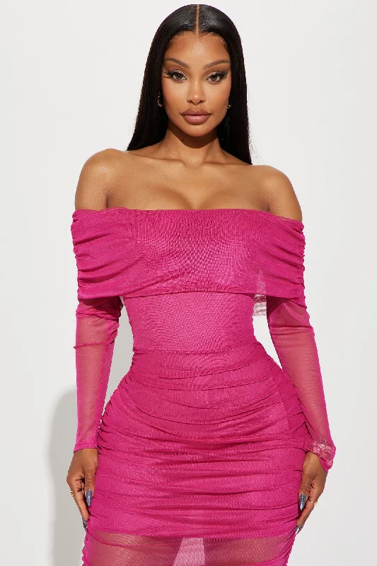 Giana Mesh Maxi Dress - Fuchsia