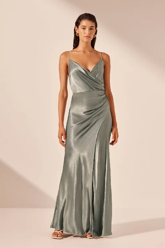 LA LUNE CROSS DRAPED MAXI DRESS - SAGE