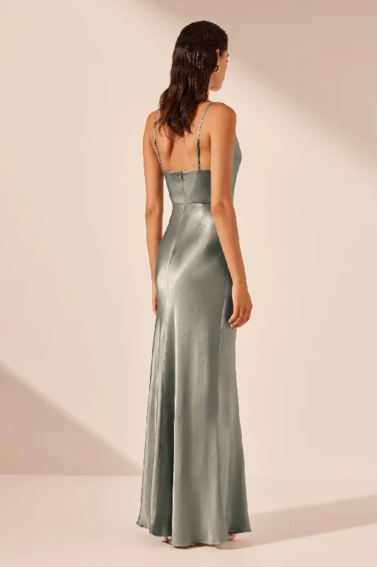 LA LUNE CROSS DRAPED MAXI DRESS - SAGE