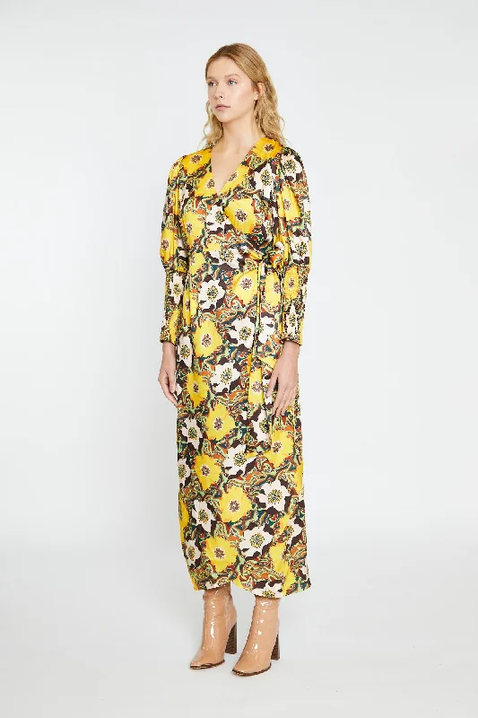 Psychedelic Multi-Floral Wrap Maxi-Dress