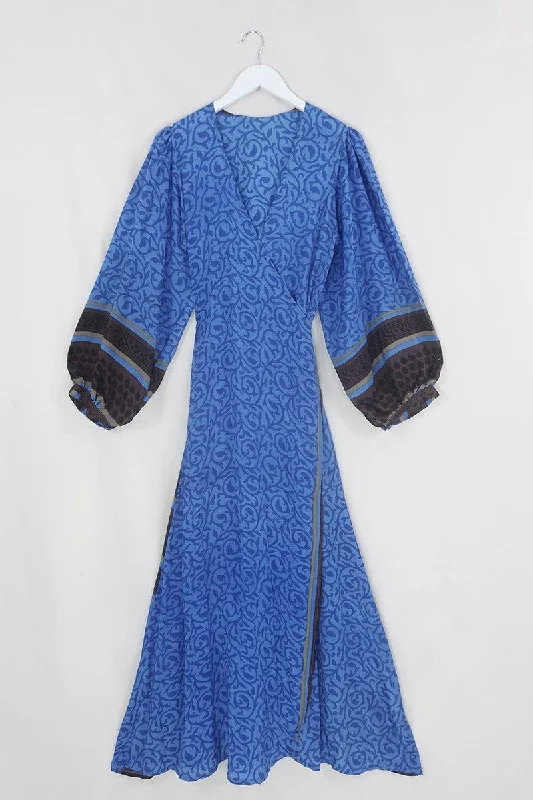 Lola Wrap Dress - Deep Blue Swirls - Size S/M