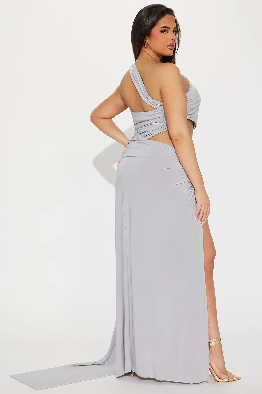 Luminescent Luxe Draped Gown - Grey