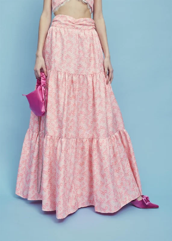 Mae Co-ord Tiered Maxi Skirt -Pink-Daisy