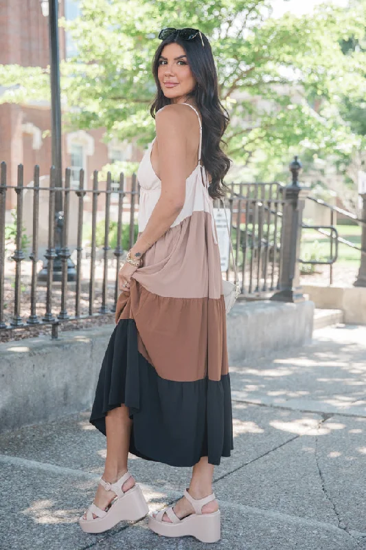 Making A Comeback Neutral Multi Tiered Maxi Dress